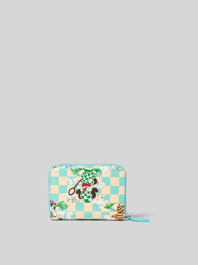Produktfoto, Portemonnaie mit Rundum-Reißverschluss von Kenzo mit Motiv-Print, Hauptfach, Steckfächer, Label-Details, türkis-creme kariert.