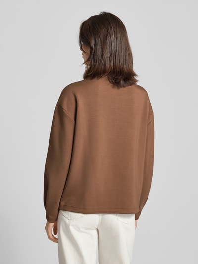 Fynch-Hatton Sweatshirt van viscosemix met opstaande kraag, model 'STAND UP COZI' Middenbruin gemêleerd - 5