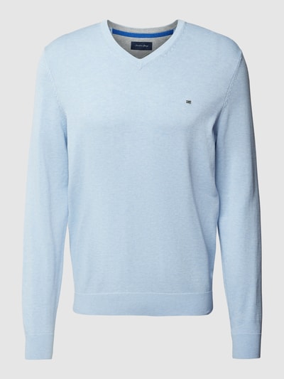 Christian Berg Men Gebreide pullover met geribde V-hals Bleu gemêleerd - 2