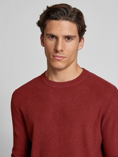 Tom Tailor Regular Fit Strickpullover mit geripptem Rundhalsausschnitt Bordeaux 3