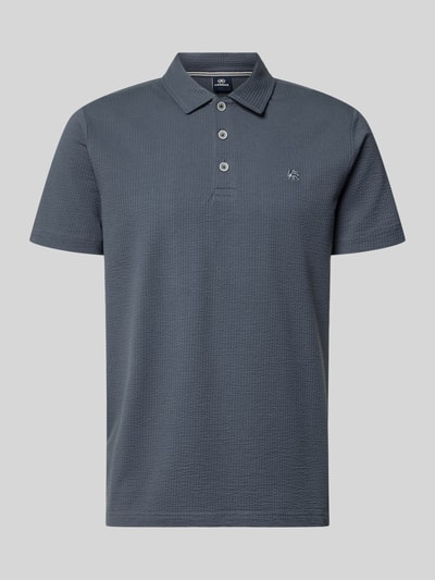 Produktfoto, Regular Fit Poloshirt mit Logo-Stitching von Lerros in Dunkelgrau, Baumwoll-Mix mit Strukturmuster, kurze Knopfleiste, Vorderansicht