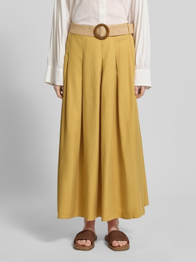 Apricot Maxirok van lyocellmix met riem in vlechtlook Mosterdgeel - 4