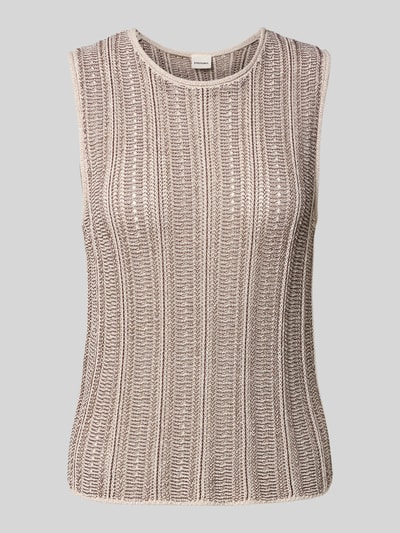 Produktfoto, Tanktop in Strick-Optik mit Rundhalsausschnitt von Stefanel im Baumwoll-Mix, Straight Fit, beige-braune Streifenstruktur, Rückenlänge 53 cm bei Größe S