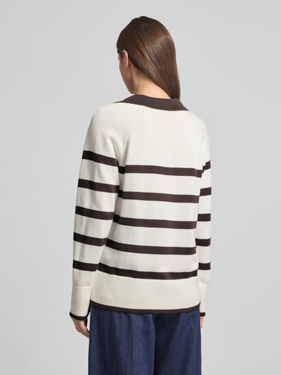 Vrouwenmodel draagt Gestreifter Pullover mit Polokragen van Stefanel, regular fit, strepen, polokraag, katoen, rugaanzicht