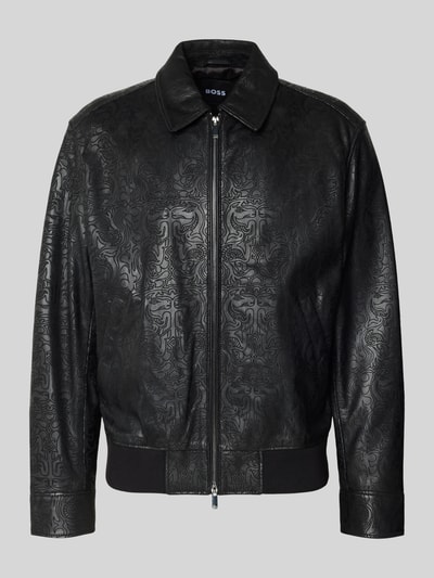 BOSS Regular Fit Lederjacke mit Allover-Muster Modell 'JUZE_CNY' Black 2