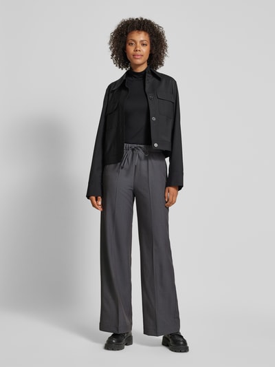 QS Wide leg stoffen broek met tunnelkoord Antraciet - 1