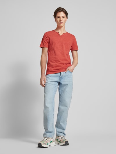 Jack & Jones T-shirt met V-hals, model 'SPLIT' Rood - 1