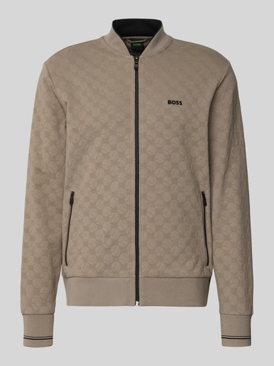 Produktfoto, Regular Fit Sweatjacke aus Baumwoll-Mix Modell 'SW_Revival Skarley' von BOSS Green w kolorze beżowym z delikatnym wzorem, gładka tekstura