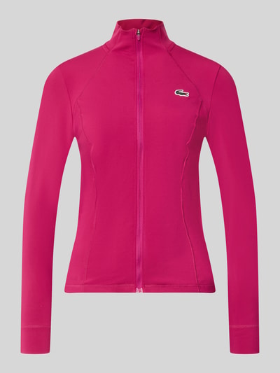 Produktfoto, pinke Slim fit Trainingsjacke mit Logo-Patch von Lacoste, glatte Oberfläche, figurbetonte Form, Damen Trainingsjacke von Lacoste Sport