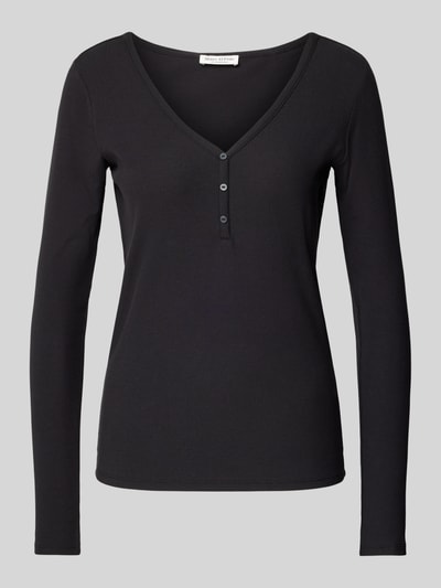 Marc O'Polo Körpernahes Langarmshirt in Feinripp-Optik Black 1