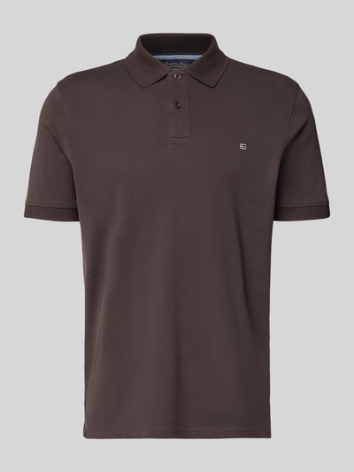 Produktfoto, Regular Fit Poloshirt mit Stitching von Christian Berg Men aus puur katoen, donkerbruin, korte mouwen, knoopsluiting, ruglengte maat M 64 cm