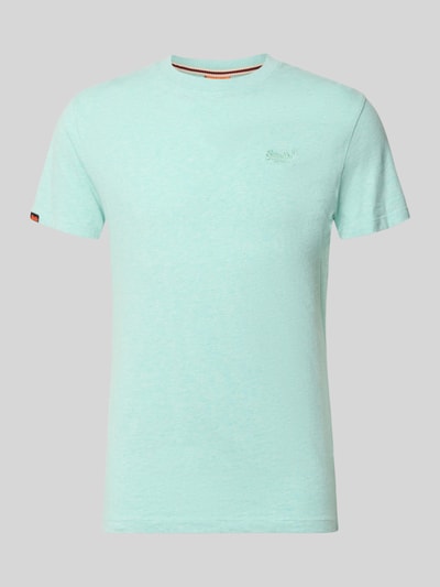 Produktfoto, Regular Fit T-Shirt mit Logo-Stitching von Superdry, Herren T-Shirt aus Reine Baumwolle, Rundhalsausschnitt, Rückenlänge 69 cm, Größe M, hellblau, glatte Struktur