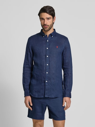 Polo Ralph Lauren Slim fit linnen overhemd met logostitching Marineblauw - 4