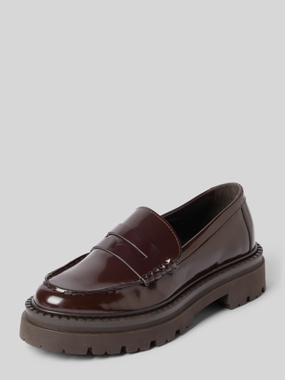 Produktfoto, Loafer in Leder-Optik Modell 'Katja' von Steve Madden, braun glänzend, abgerundete Form, Plateausohle, Damen Schuh