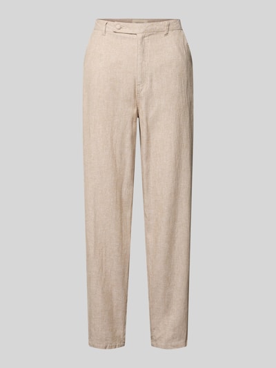 Productfoto, Leinenhose mit französischen Eingrifftaschen Modell 'lavasi' van FREE/QUENT, linnenmix met viscose, loose fit, knoop- en ritssluiting, steekzakken, sierstrookzak aan de achterkant, bandwijdte maat S 41 cm, binnenbeenlengte maat S 73 cm, beige kleur, rechte vorm, lichte structuur