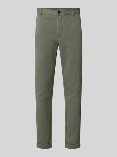 Produktfoto, Slim Fit Stoffhose mit umgeschlagenen Hosenbeinen von Lindbergh in Khaki, elastischer Material-Mix mit Viskose-Anteil