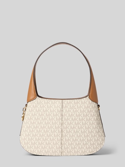 Produktfoto, Shoulder Bag mit Allover-Logo-Print Modell 'Alice' von MICHAEL Michael Kors, beżowy i brązowy, logo, zamek, szerokość w rozmiarze 1: 20 cm, długość 20 cm, głębokość 4 cm, długość paska 50 cm