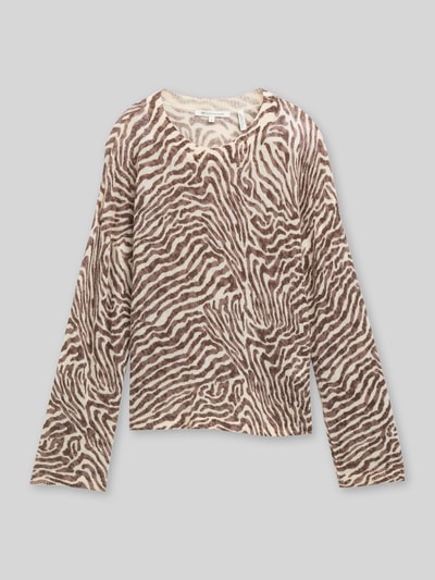 Produktfoto, Regular Fit Pullover mit weichem Alpaka-Mix von TOM TAILOR DENIM, Animal Print in Braun und Beige, Strickoptik, cropped, Rundhals, langarm