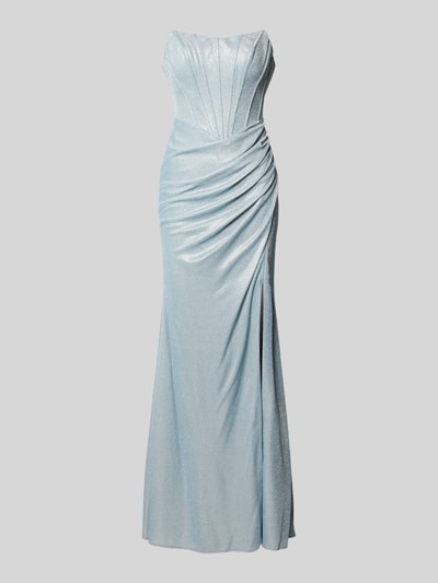Produktfoto, Slim Fit Abendkleid in Glitzer-Optik von Unique, krój slim fit, optyka gorsetu, marszczenia, rozcięcie, długość tyłu w rozmiarze 36: 132 cm, szerokość w rozmiarze 36: 31 cm