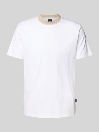 BOSS T-Shirt mit geripptem Rundhalsausschnitt Modell 'Tessler' Weiss 2