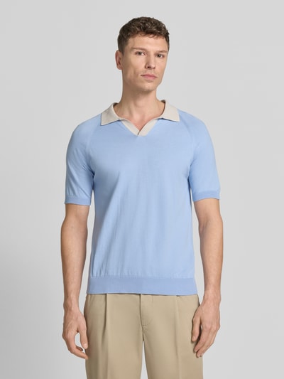 Gran Sasso Regular Fit Poloshirt mit V-Ausschnitt Hellblau 4