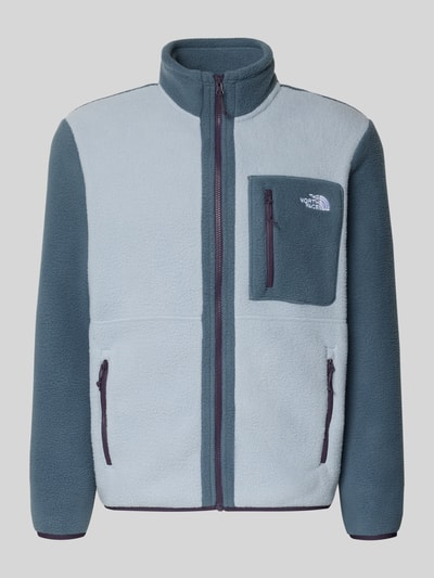 Produktfoto, Fleecejacke mit Logo-Stitching Modell 'Yumiori' von The North Face, Gerader-Schnitt, Stehkragen, Reißverschluss, Brusttasche, seitliche Reißverschlusstaschen, zweifarbige Fleece-Optik, texturierte Oberfläche, Herren, Rückenlänge 70 cm, Ärmellänge 68 cm.