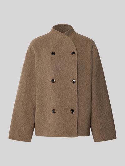 Produktfoto, Jacke mit Stehkragen von Jake*s Collection, brązowy materiał z domieszką wełny, luźny krój, guziki, faktura gładka