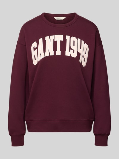Produktfoto, Relaxed Fit Sweatshirt aus reiner bawełna von GANT, głęboki bordowy kolor, biały nadruk, miękka tekstura, bluza damska