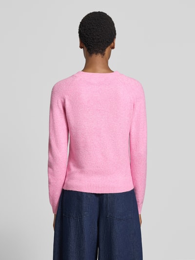 VERO MODA sweter w kroju regular fit z paskami model 'DOFFY' Mocnoróżowy 5