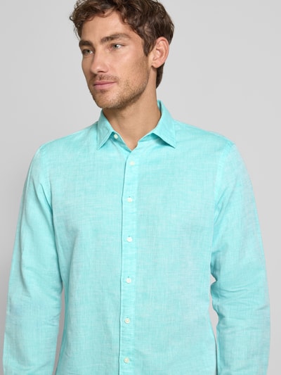 Jake*s Slim Fit Freizeithemd aus Leinen-Baumwoll-Mix Aqua 3