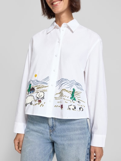 Jake*s Casual Slim fit overhemdblouse met motiefstitching Offwhite - 3