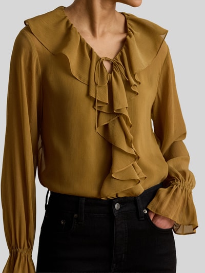 Lauren Ralph Lauren bluzka o kroju regular fit z kołnierzem z falbanami Camel 3