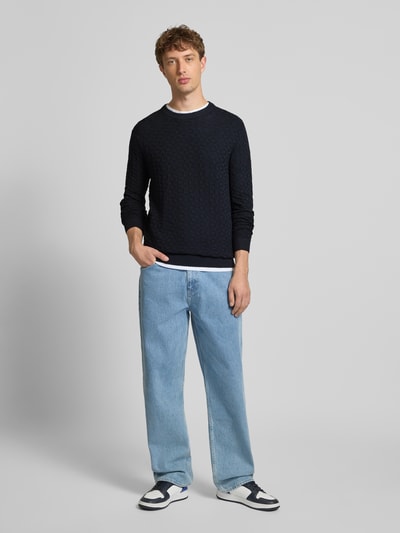 Only & Sons Regular Fit Strickpullover mit Strukturmuster Modell 'KALLE' Dunkelblau 1