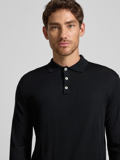 Manuel Ritz Regular fit poloshirt van scheerwol Zwart - 3