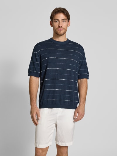 SELECTED HOMME Regular Fit Strickshirt aus Baumwoll-Leinen-Mix Modell 'BERG SUN' Marine 4