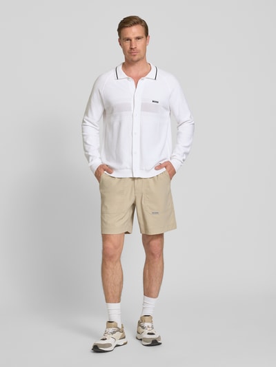 BOSS Green Regular Fit Strickjacke aus reiner Baumwolle mit Polokragen Weiss 1