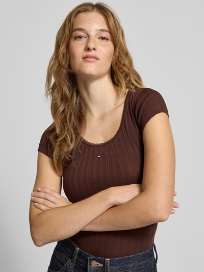 Tommy Jeans Slim fit shirt met ribstructuur Chocoladebruin - 3