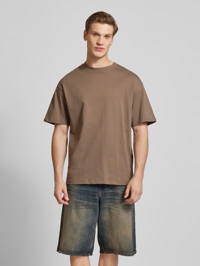 Jack & Jones T-shirt z prążkowanym, okrągłym dekoltem model ‘BRADLEY’ Jasnobrązowy 4