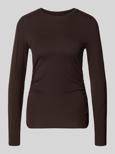 VERO MODA bluzka z długim rękawem o kroju slim fit z mieszanki lyocellu model 'AVA' Czekoladowy 1
