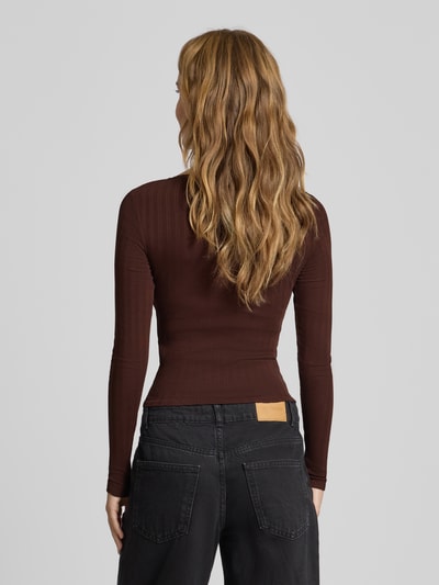 Tommy Jeans Longsleeve Henley-Shirt mit Rippstruktur Schoko 5