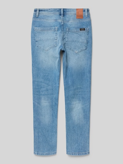 Produktfoto, Jeans im Used-Look Modell 'DOUGLAS' von CARS JEANS in Hellblau, Baumwoll-Elasthan, Slim Fit, sichtbare Label-Details, Rückansicht