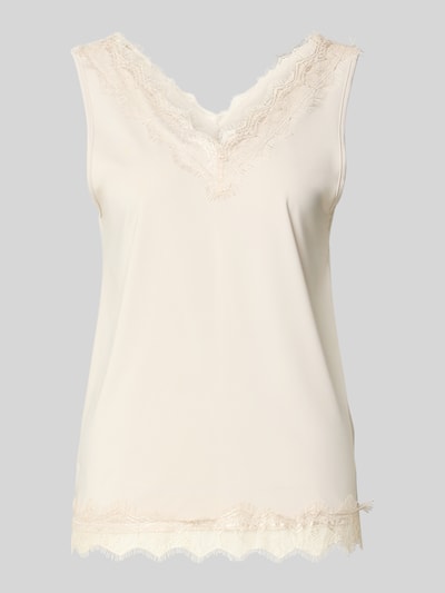 Produktfoto, Trägertop aus Satin mit Spitzenbesatz Modell 'Bicco' von FREE/QUENT, cremefarben, V-Ausschnitt, glatte Textur, Regular Fit