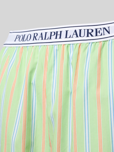 Produktfoto, Regular Fit Pyjama-Hose aus reiner Baumwolle Modell 'SHIRTING STRIPES' von Polo Ralph Lauren im Allover-Muster mit Streifen, grün-orange-blau gestreift, Label-Bund, elastischer Bundabschluss, seitliche Eingrifftaschen, Material Baumwolle