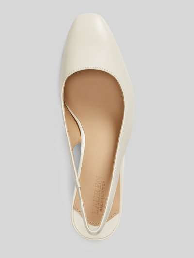 Produktfoto, Slingback-Pumps aus echtem Leder von Lauren Ralph Lauren in Unifarbe mit abgerundeter Spitze, glatter Sohle und Logo-Applikation.