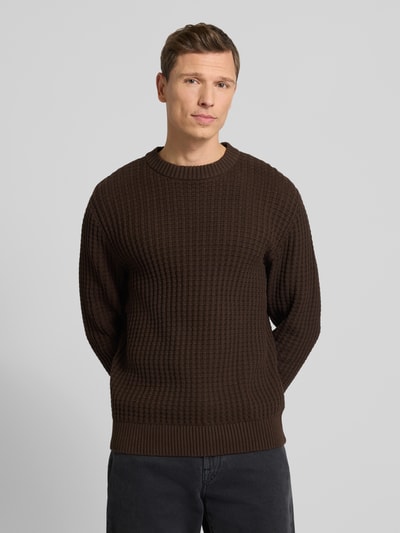 SELECTED HOMME Regular fit gebreide pullover van puur biologisch katoen, model 'TOM' Chocoladebruin - 4