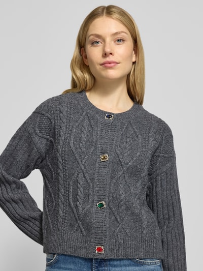 Liu Jo White Strickjacke mit gerippten Abschlüssen Mittelgrau 3