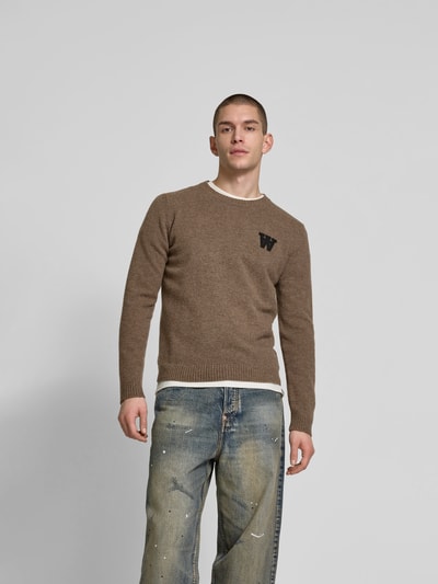 Wood Wood Sweter wełniany z imitacji dzianiny Orzechowy 4