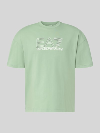 Produktfoto, T-Shirt mit Logo und Rundhalsausschnitt von EA7 Emporio Armani, grün, Reine Baumwolle, Regular-Fit, Rückenlänge 68 cm Größe M