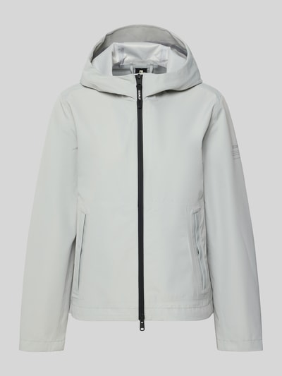 Produktfoto, jasnoszara Jacke mit Kapuze und Eingrifftaschen Modell 'VENU' od ECOALF, krój regular fit, zamek dwukierunkowy, tekstura gładka