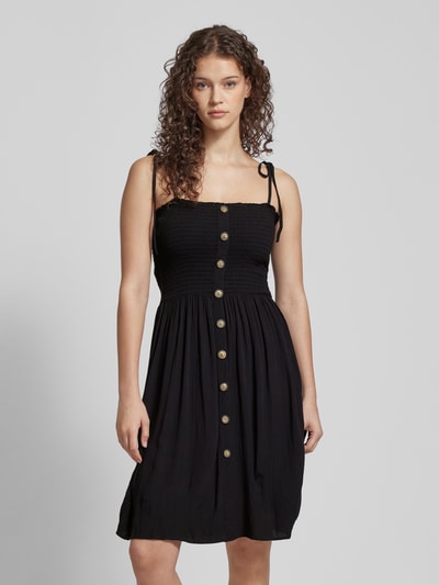Only Knielange jurk met smokdetails, model 'ANNIKA' Zwart - 4